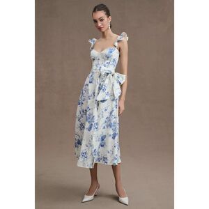knee length dresses for ladies Maeve Pleated Midi Dress: Floral Midi Dress, Sundress, Plisse Dress, Blue  Midi, Green Midi, Summer Dress
